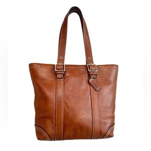 #77 COACH ~ Natural Leather Cognac Handbag w/Beige Interior & Silver Hardware
